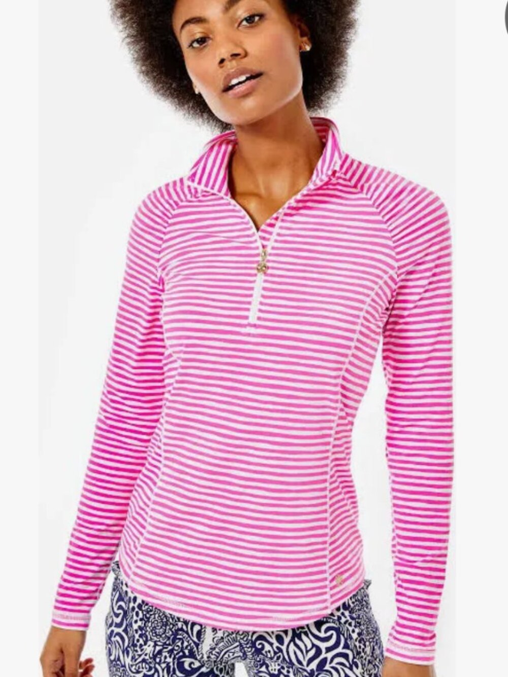Lilly Pulitzer Women's Tops Justine Half Zip Hot Pink Striped • Size L